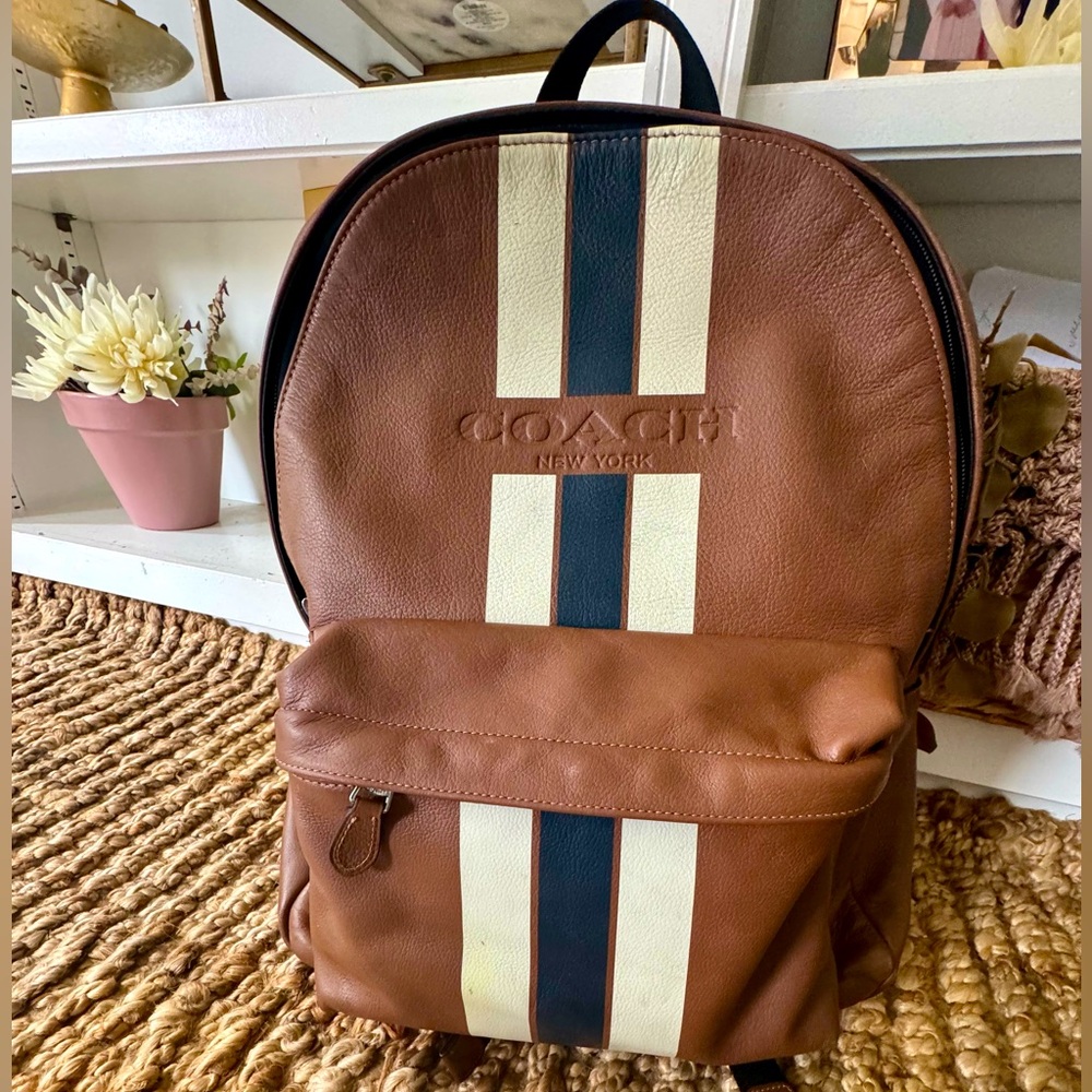 Large brown, black & white leather Coach backpack ❤️